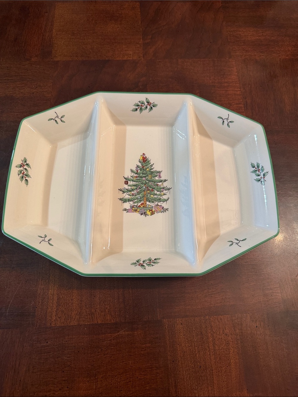 NEW Spode Triple Server Christmas Tree 13.5 England Divided Ceramic Dish Platter